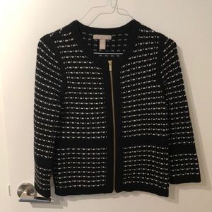 Chanel-inspired Merino wool/cashmere zip sweater